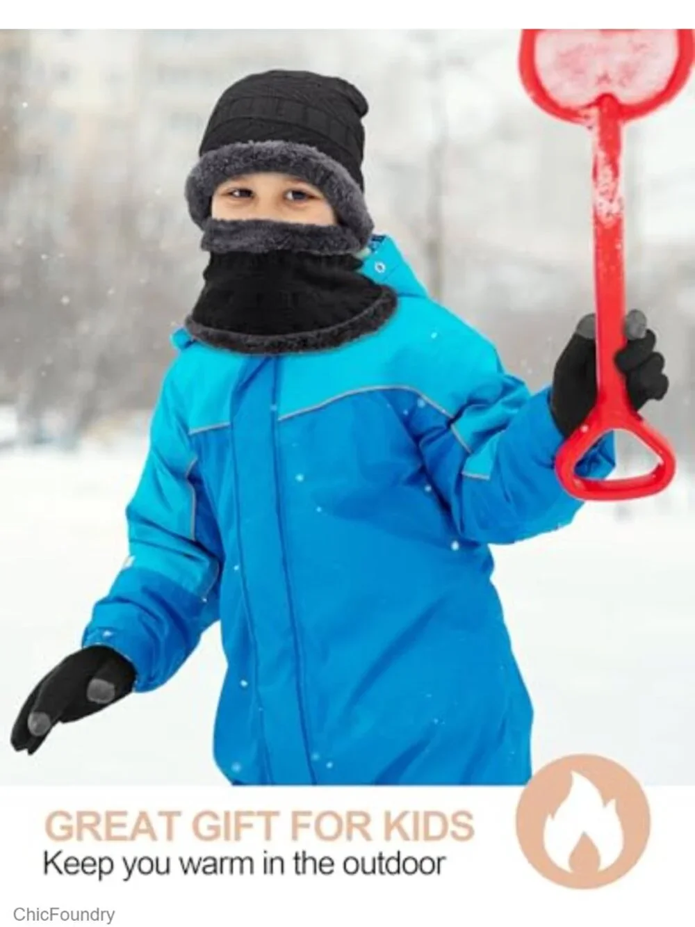 Kids Winter Hat Scarf Gloves Set Fleece Lined Touchscreen Knit